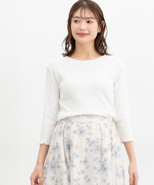 Honeys（ハニーズ）の「【ＵＶカット】７分袖メロー使いテレコＴ（Tシャツ/カットソー・レディース・オフホワイト/サックスブルー/ブラック/ピンク/レッド系その他/ライム/ネイビー/ブラウン・L/LL/M/S）」の11枚目の写真