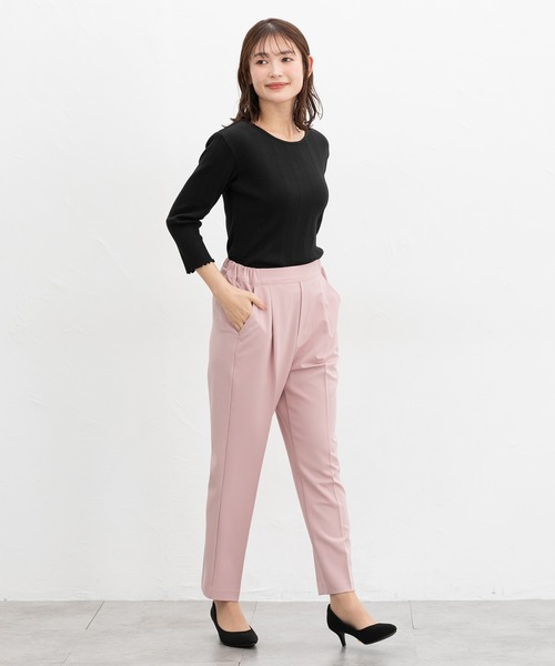 Honeys（ハニーズ）の「【ＵＶカット】７分袖メロー使いテレコＴ（Tシャツ/カットソー・レディース・オフホワイト/サックスブルー/ブラック/ピンク/レッド系その他/ライム/ネイビー/ブラウン・L/LL/M/S）」の12枚目の写真