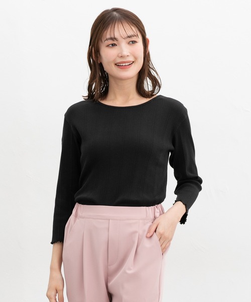 Honeys（ハニーズ）の「【ＵＶカット】７分袖メロー使いテレコＴ（Tシャツ/カットソー・レディース・オフホワイト/サックスブルー/ブラック/ピンク/レッド系その他/ライム/ネイビー/ブラウン・L/LL/M/S）」の13枚目の写真