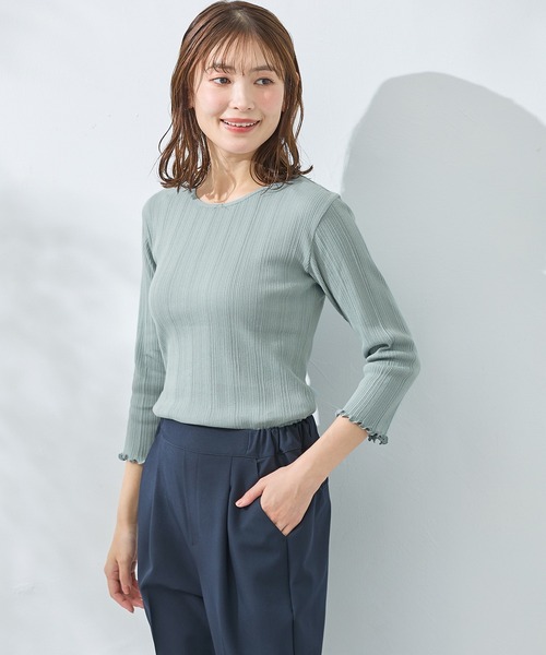 Honeys（ハニーズ）の「【ＵＶカット】７分袖メロー使いテレコＴ（Tシャツ/カットソー・レディース・オフホワイト/サックスブルー/ブラック/ピンク/レッド系その他/ライム/ネイビー/ブラウン・L/LL/M/S）」の16枚目の写真