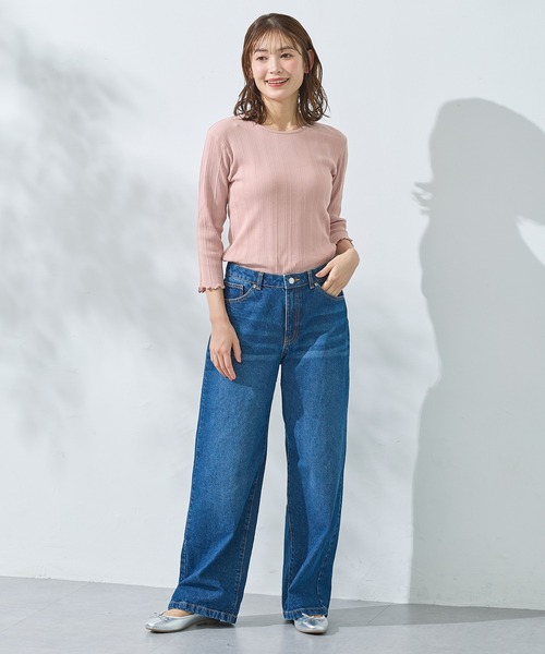 Honeys（ハニーズ）の「【ＵＶカット】７分袖メロー使いテレコＴ（Tシャツ/カットソー・レディース・オフホワイト/サックスブルー/ブラック/ピンク/レッド系その他/ライム/ネイビー/ブラウン・L/LL/M/S）」の17枚目の写真