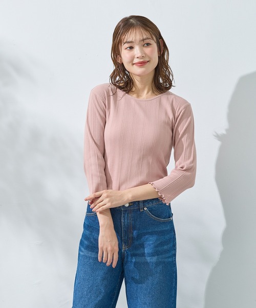 Honeys（ハニーズ）の「【ＵＶカット】７分袖メロー使いテレコＴ（Tシャツ/カットソー・レディース・オフホワイト/サックスブルー/ブラック/ピンク/レッド系その他/ライム/ネイビー/ブラウン・L/LL/M/S）」の18枚目の写真