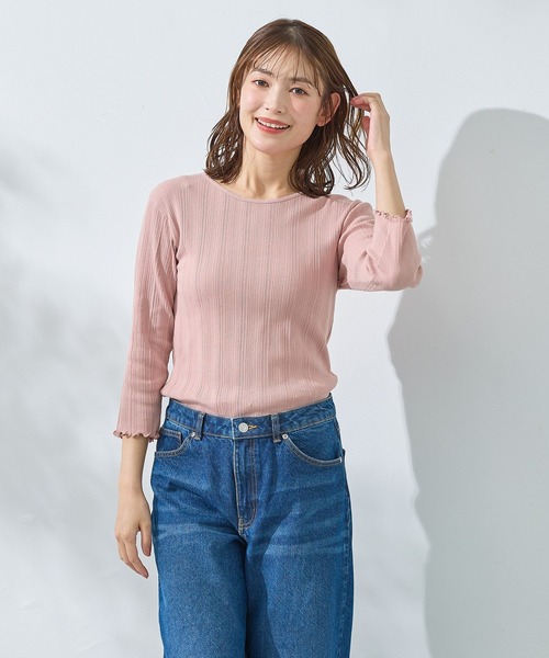 Honeys（ハニーズ）の「【ＵＶカット】７分袖メロー使いテレコＴ（Tシャツ/カットソー・レディース・オフホワイト/サックスブルー/ブラック/ピンク/レッド系その他/ライム/ネイビー/ブラウン・L/LL/M/S）」の19枚目の写真