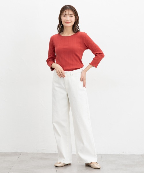 Honeys（ハニーズ）の「【ＵＶカット】７分袖メロー使いテレコＴ（Tシャツ/カットソー・レディース・オフホワイト/サックスブルー/ブラック/ピンク/レッド系その他/ライム/ネイビー/ブラウン・L/LL/M/S）」の20枚目の写真