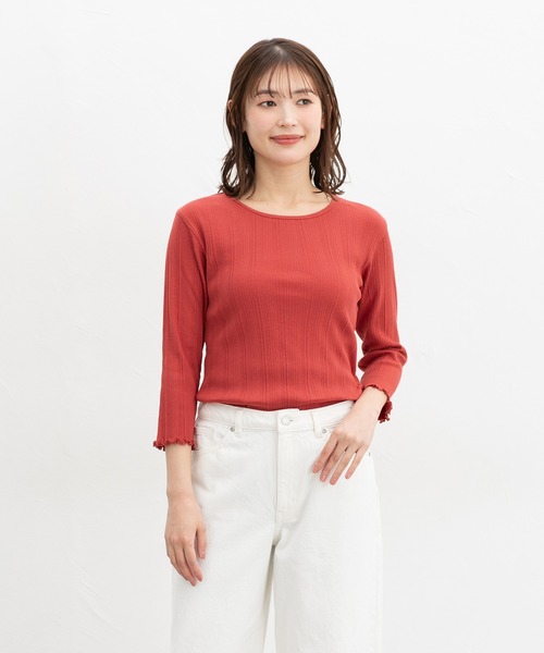 Honeys（ハニーズ）の「【ＵＶカット】７分袖メロー使いテレコＴ（Tシャツ/カットソー・レディース・オフホワイト/サックスブルー/ブラック/ピンク/レッド系その他/ライム/ネイビー/ブラウン・L/LL/M/S）」の21枚目の写真