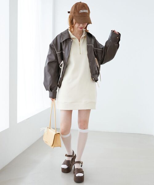 MAJESTIC LEGON（マジェスティックレゴン）の「レースリボンZIP裏起毛スウェット（スウェット・レディース・チャコールグレー/アイボリー/グレー・MEDIUM）」の6枚目の写真