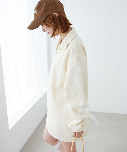 MAJESTIC LEGON（マジェスティックレゴン）の「レースリボンZIP裏起毛スウェット（スウェット・レディース・チャコールグレー/アイボリー/グレー・MEDIUM）」の8枚目の写真