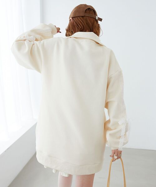 MAJESTIC LEGON（マジェスティックレゴン）の「レースリボンZIP裏起毛スウェット（スウェット・レディース・チャコールグレー/アイボリー/グレー・MEDIUM）」の9枚目の写真