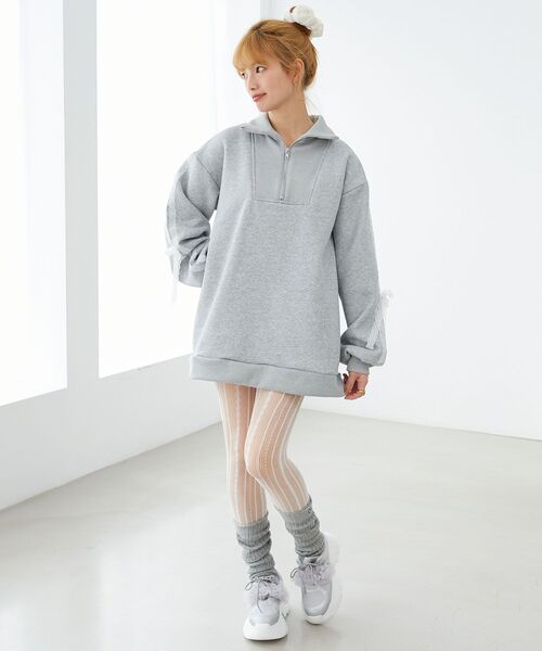 MAJESTIC LEGON（マジェスティックレゴン）の「レースリボンZIP裏起毛スウェット（スウェット・レディース・チャコールグレー/アイボリー/グレー・MEDIUM）」の11枚目の写真