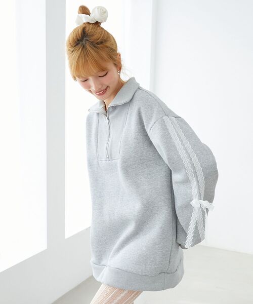 MAJESTIC LEGON（マジェスティックレゴン）の「レースリボンZIP裏起毛スウェット（スウェット・レディース・チャコールグレー/アイボリー/グレー・MEDIUM）」の14枚目の写真