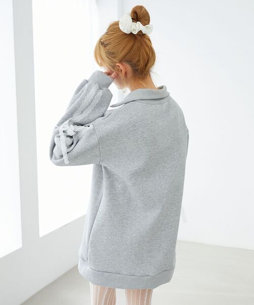 MAJESTIC LEGON（マジェスティックレゴン）の「レースリボンZIP裏起毛スウェット（スウェット・レディース・チャコールグレー/アイボリー/グレー・MEDIUM）」の15枚目の写真