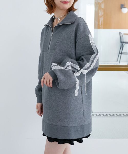 MAJESTIC LEGON（マジェスティックレゴン）の「レースリボンZIP裏起毛スウェット（スウェット・レディース・チャコールグレー/アイボリー/グレー・MEDIUM）」の22枚目の写真