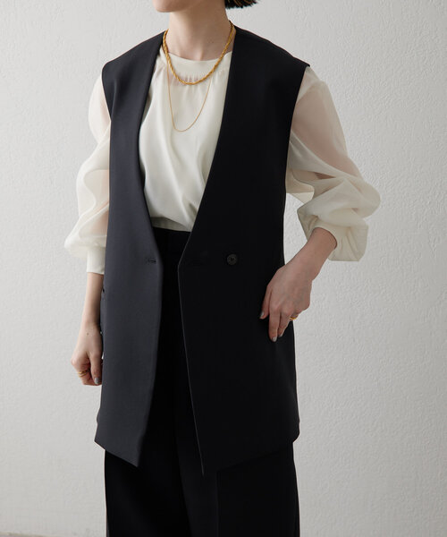 ear PAPILLONNER(イアパピヨネ)の「《2点セット》インナー付きシアーブラウス【SUM1 STYLE(スミスタイル)】(シャツ/ブラウス・レディース・アイボリー/ブラック・FREE)」の5枚目の写真