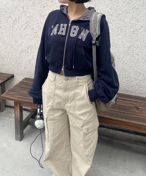 nemne store（ネンネストア）の「【keel】チェックロゴジップフーディ（パーカー・レディース・杢グレー/ネイビー・MEDIUM/SMALL）」の8枚目の写真