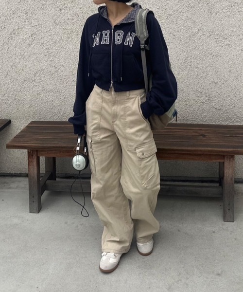 nemne store（ネンネストア）の「【keel】チェックロゴジップフーディ（パーカー・レディース・杢グレー/ネイビー・MEDIUM/SMALL）」の7枚目の写真