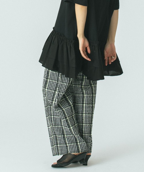 ROSE BUD（ローズバッド）の「CHECK SUCKER EASY PANTS（その他パンツ・レディース・ブラック/ベージュ/オレンジ・ONE SIZE）」の4枚目の写真