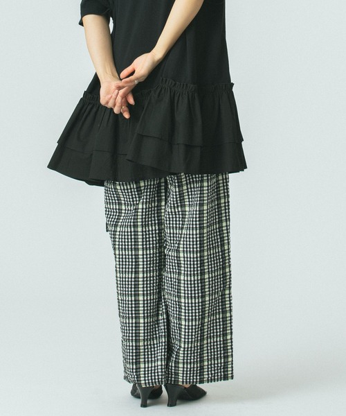 ROSE BUD（ローズバッド）の「CHECK SUCKER EASY PANTS（その他パンツ・レディース・ブラック/ベージュ/オレンジ・ONE SIZE）」の5枚目の写真