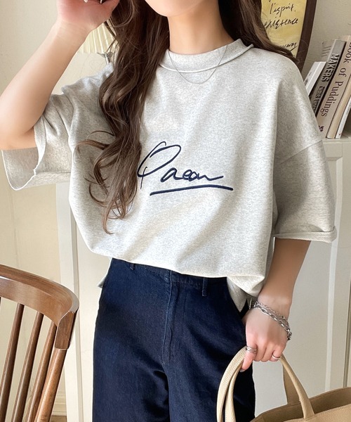 Java(ジャバ)の「《JaVaジャバコラボ》大胆ロゴで魅せる。前後2way裏毛胸元PAEANロゴ半袖Tシャツ(Tシャツ/カットソー・レディース・アイボリー/グレイッシュベージュ/ホワイト/オートミール/ネイビー/チャコール・MEDIUM/LARGE/X-LARGE/SMALL)」の14枚目の写真