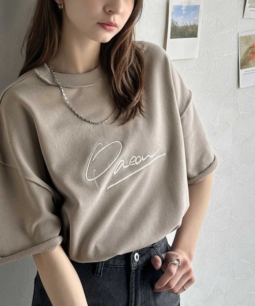 Java(ジャバ)の「《JaVaジャバコラボ》大胆ロゴで魅せる。前後2way裏毛胸元PAEANロゴ半袖Tシャツ(Tシャツ/カットソー・レディース・アイボリー/グレイッシュベージュ/ホワイト/オートミール/ネイビー/チャコール・MEDIUM/LARGE/X-LARGE/SMALL)」の7枚目の写真