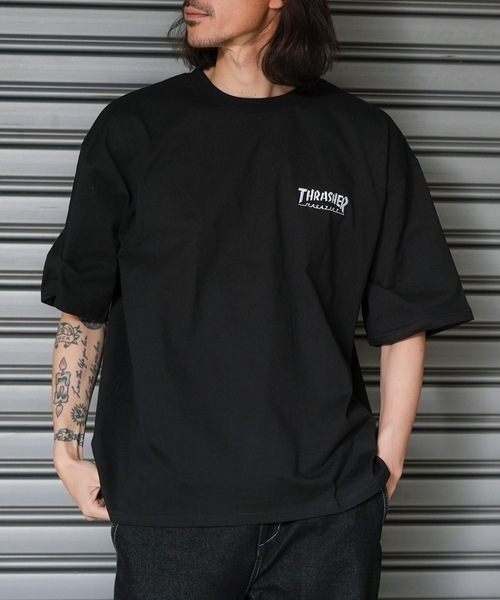 THRASHER(スラッシャー)の「HOMETOWN emb S/S T-SHIRTS/スラッシャーワンポイントマグロゴ半袖TシャツMAGLOGO(Tシャツ/カットソー・メンズ・ベージュ/ホワイト/ブラック/グリーン・LARGE/MEDIUM/X-LARGE)」の3枚目の写真