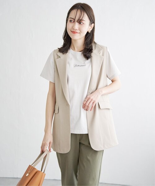 ikka（イッカ）の「リネンライクテーラードジレ（ベスト・レディース・ベージュ/ブラック・L/M/S）」の3枚目の写真