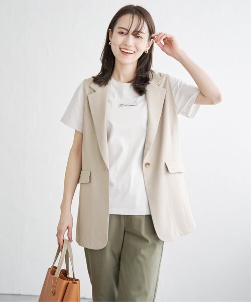 ikka（イッカ）の「リネンライクテーラードジレ（ベスト・レディース・ベージュ/ブラック・L/M/S）」の4枚目の写真