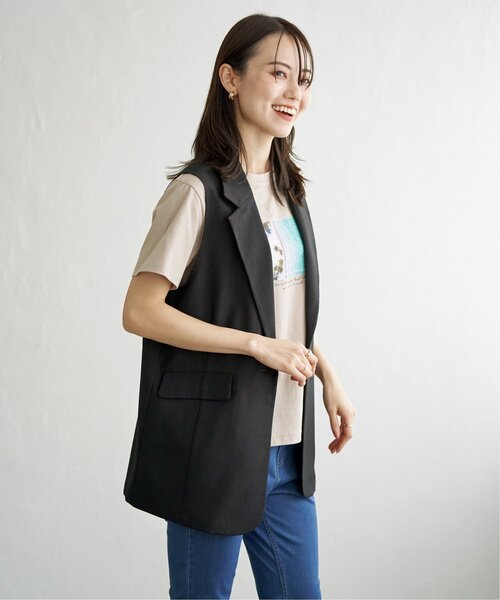 ikka（イッカ）の「リネンライクテーラードジレ（ベスト・レディース・ベージュ/ブラック・L/M/S）」の7枚目の写真