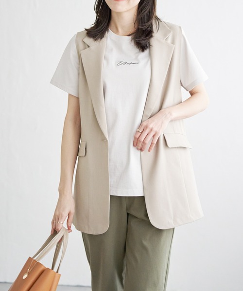 ikka（イッカ）の「リネンライクテーラードジレ（ベスト・レディース・ベージュ/ブラック・L/M/S）」の2枚目の写真