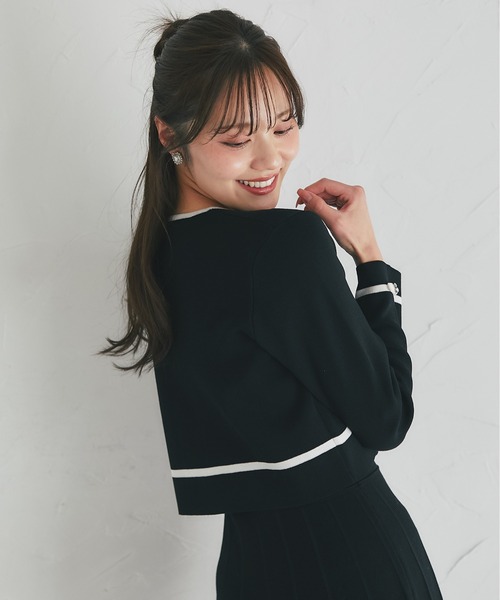 tocco closet（トッコ　クローゼット）の「プチリボン＆ビジュー付き配色ニットカーディガン（カーディガン/ボレロ・レディース・ベージュ/ブラック/オフホワイト・M）」の22枚目の写真