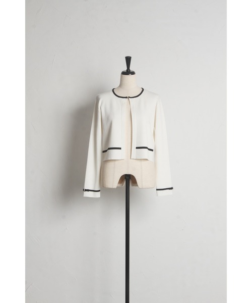 tocco closet（トッコ　クローゼット）の「プチリボン＆ビジュー付き配色ニットカーディガン（カーディガン/ボレロ・レディース・ベージュ/ブラック/オフホワイト・M）」の11枚目の写真