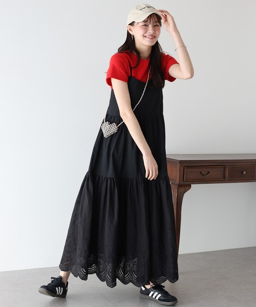 BLUEEAST（ブルーイースト）の「《お気に入り1.4万人突破！/ロング＆ショート選べる着丈》コットンレースキャミワンピース（ワンピース・レディース・ホワイト/ブラウン/ブラック/サックスブルー・MEDIUM/SHORT）」の2枚目の写真