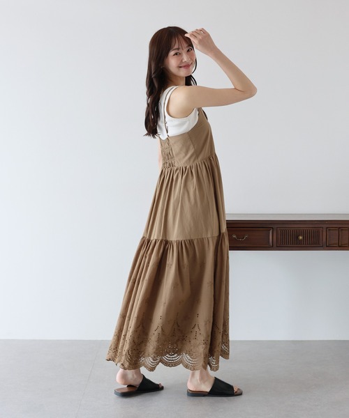 BLUEEAST（ブルーイースト）の「《お気に入り1.4万人突破！/ロング＆ショート選べる着丈》コットンレースキャミワンピース（ワンピース・レディース・ホワイト/ブラウン/ブラック/サックスブルー・MEDIUM/SHORT）」の18枚目の写真