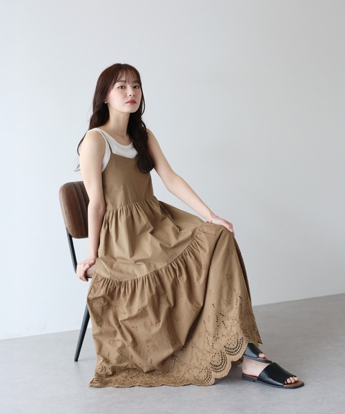 BLUEEAST（ブルーイースト）の「《お気に入り1.4万人突破！/ロング＆ショート選べる着丈》コットンレースキャミワンピース（ワンピース・レディース・ホワイト/ブラウン/ブラック/サックスブルー・MEDIUM/SHORT）」の19枚目の写真