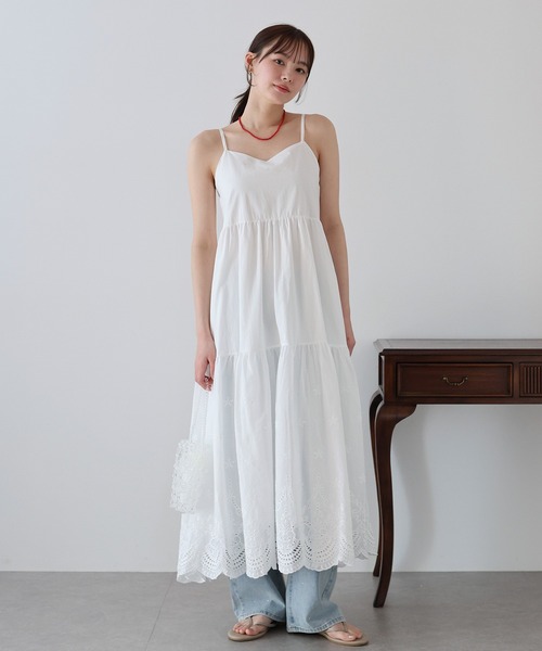 BLUEEAST（ブルーイースト）の「《お気に入り1.4万人突破！/ロング＆ショート選べる着丈》コットンレースキャミワンピース（ワンピース・レディース・ホワイト/ブラウン/ブラック/サックスブルー・MEDIUM/SHORT）」の8枚目の写真