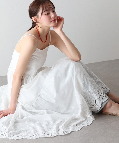 BLUEEAST（ブルーイースト）の「《お気に入り1.4万人突破！/ロング＆ショート選べる着丈》コットンレースキャミワンピース（ワンピース・レディース・ホワイト/ブラウン/ブラック/サックスブルー・MEDIUM/SHORT）」の11枚目の写真