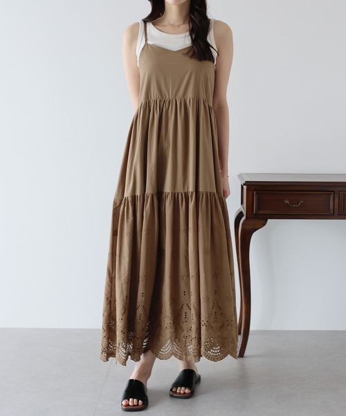 BLUEEAST（ブルーイースト）の「《お気に入り1.4万人突破！/ロング＆ショート選べる着丈》コットンレースキャミワンピース（ワンピース・レディース・ホワイト/ブラウン/ブラック/サックスブルー・MEDIUM/SHORT）」の14枚目の写真