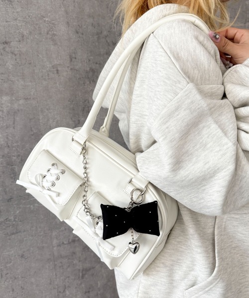 WEGO(ウィゴー)の「WEGO/レースアップボストンバッグ(ボストンバッグ・レディース・ブラック/ホワイト・FREE)」の5枚目の写真