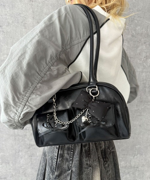 WEGO(ウィゴー)の「WEGO/レースアップボストンバッグ(ボストンバッグ・レディース・ブラック/ホワイト・FREE)」の7枚目の写真