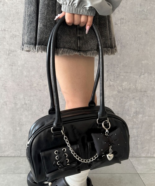 WEGO(ウィゴー)の「WEGO/レースアップボストンバッグ(ボストンバッグ・レディース・ブラック/ホワイト・FREE)」の8枚目の写真