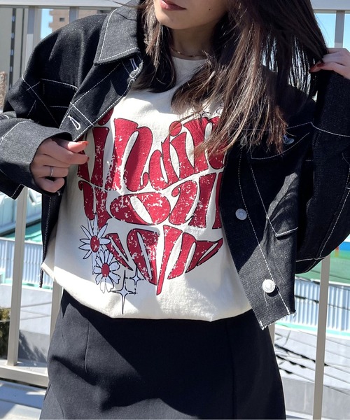 MODISH GAZE(モディシュガゼ)の「【MODISH GAZE】ハート ピグメントTシャツ(Tシャツ/カットソー・レディース・ネイビー/アイボリー・FREE)」の15枚目の写真