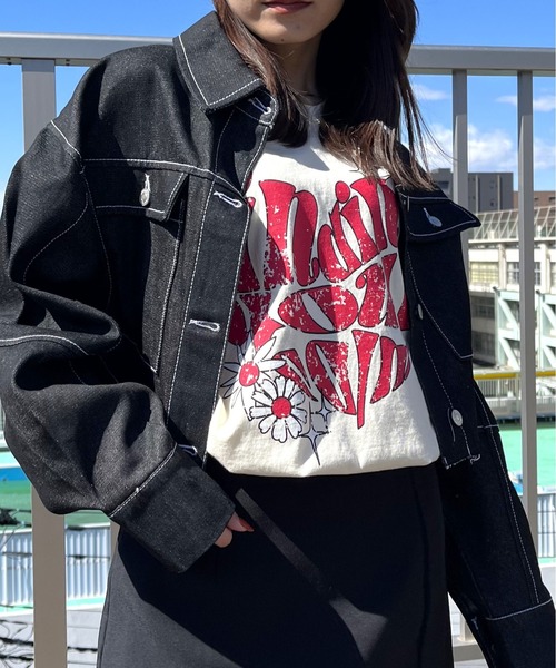 MODISH GAZE(モディシュガゼ)の「【MODISH GAZE】ハート ピグメントTシャツ(Tシャツ/カットソー・レディース・ネイビー/アイボリー・FREE)」の14枚目の写真
