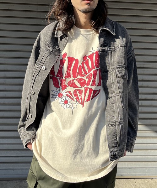 MODISH GAZE(モディシュガゼ)の「【MODISH GAZE】ハート ピグメントTシャツ(Tシャツ/カットソー・レディース・ネイビー/アイボリー・FREE)」の5枚目の写真