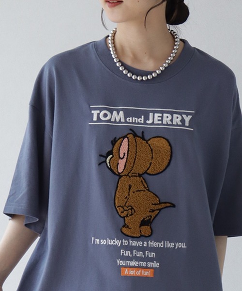 Tom＆Jerry（トムアンドジェリー）の「【Tom & Jerry/トム & ジェリー】サガラ刺繍ハーフスリーブTシャツ（Tシャツ/カットソー・メンズ・ネイビー/ブラック/ブルーグレー/オートミール・LL/L/M）」の2枚目の写真