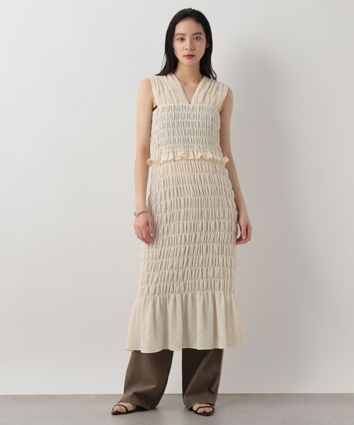 LOWRYS FARM(ローリーズファーム)の「シャーリングIラインワンピース 292365(ワンピース・レディース・ブラック系その他/アイボリー/ブラック・FREE)」の9枚目の写真