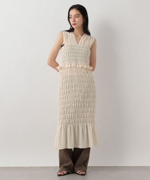 LOWRYS FARM(ローリーズファーム)の「シャーリングIラインワンピース 292365(ワンピース・レディース・ブラック系その他/アイボリー/ブラック・FREE)」の10枚目の写真