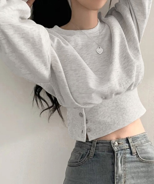Miniministore(ミニミニストア)の「スウェット風トップス薄手トレーナー着やせ(スウェット・レディース・ダークグレー/ライトグレー・FREE)」の2枚目の写真