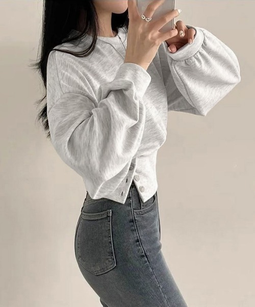 Miniministore(ミニミニストア)の「スウェット風トップス薄手トレーナー着やせ(スウェット・レディース・ダークグレー/ライトグレー・FREE)」の6枚目の写真