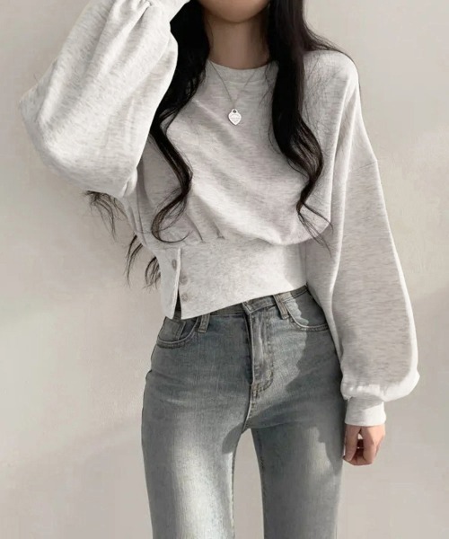 Miniministore(ミニミニストア)の「スウェット風トップス薄手トレーナー着やせ(スウェット・レディース・ダークグレー/ライトグレー・FREE)」の22枚目の写真