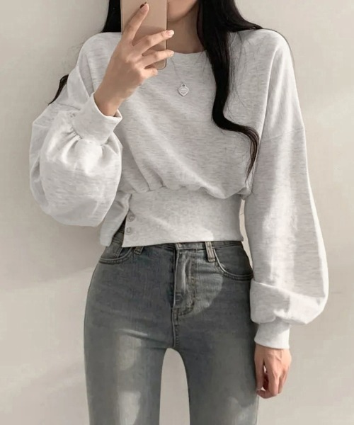 Miniministore(ミニミニストア)の「スウェット風トップス薄手トレーナー着やせ(スウェット・レディース・ダークグレー/ライトグレー・FREE)」の3枚目の写真