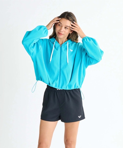 SEASIDE BLUE /ロキシーワッフルジップアップラッシュフーディー